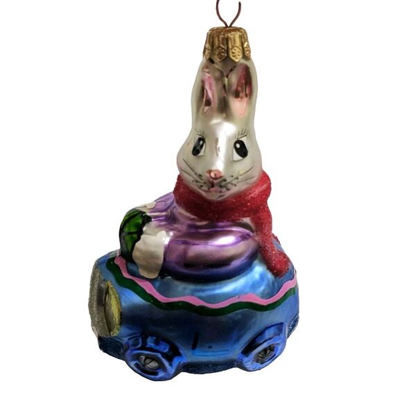 Christopher Radko Easter 1-Bun Bunny Ornament Egg Roll Car - Picture 1 of 4